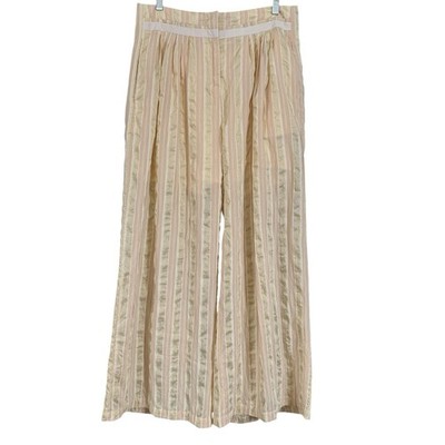 En Saison Wide Leg Pants Beige Blush Stripe Pull-On Tie Back Trousers Women s M