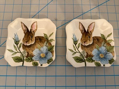 MAXCERA Spring Easter Bunny Appetizer Dessert Plates Floral Set of 2 Square