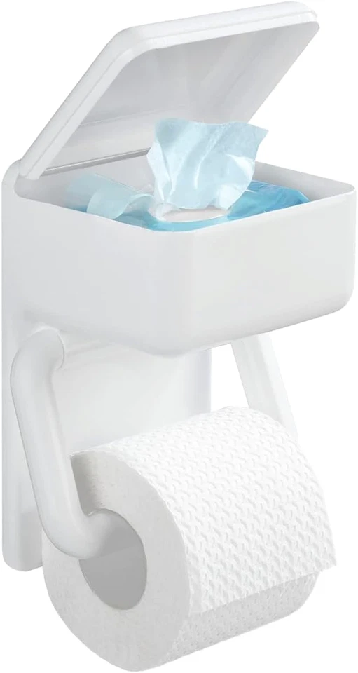 Porte papier toilette mural Wenko wc 2en1 dérouleur boite rangement blanc - Photo 2/4