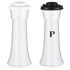 Set of 2 Plastic Salt and Pepper Shakers with Lids Large Hourglass Covered Mo...