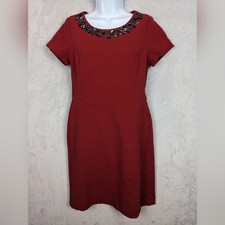 Talbots Sheath Dress Women 6 Red Rhinestones Knee Length Stretch Office Career