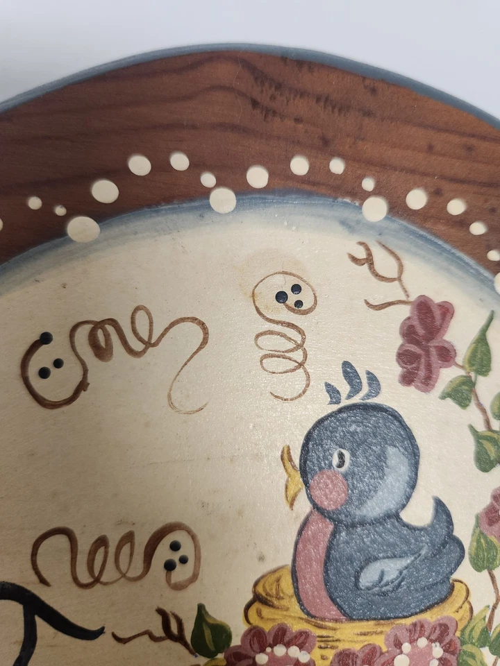 Vtg Hand Painted Wooden Heart Home Sweet Home Wall Plaque Blue Bird Flowers - Image 3 of 4