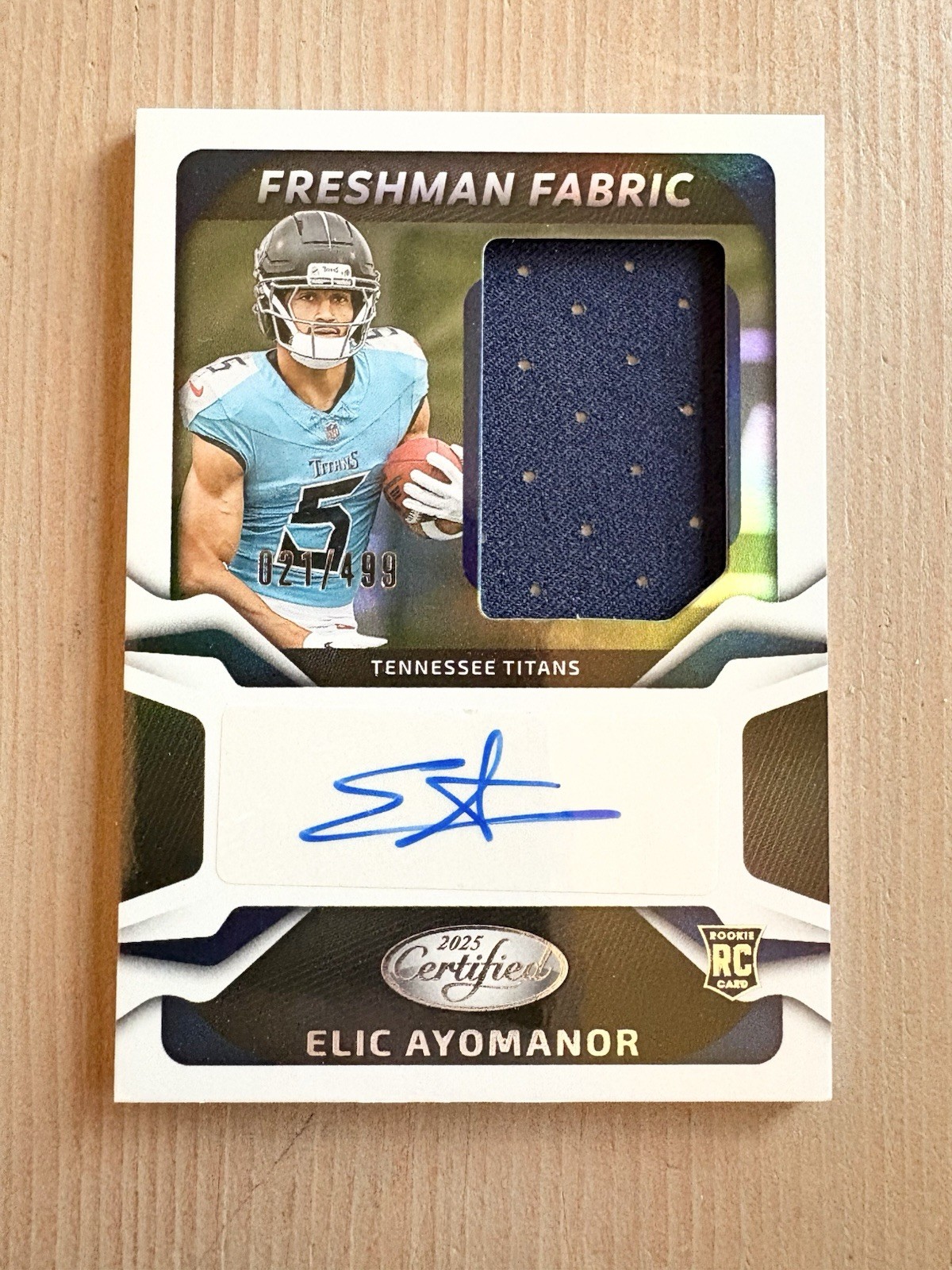 Elic Ayomanor 2025 Panini Certified Freshman Fabric Patch Auto #’d 021/499 Rc