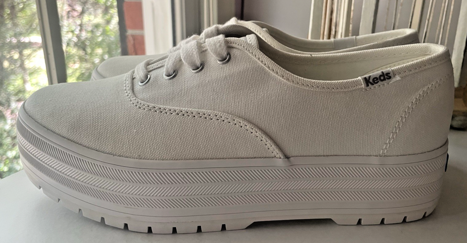 SAOLA Sneaker Keds bianca tela platform suola a strappo ~ donna US 6 5 larghezza media ~ nuova con scatola!