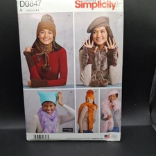 Simplicity D0847 Sewing Pattern For Cold Weather Accessories Size S-L Uncut