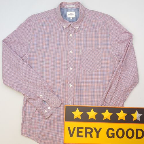 Ben Sherman Mens Shirt Large (Slim) Modern Fit Red Blue Check Micro Gingham - Picture 2 of 14