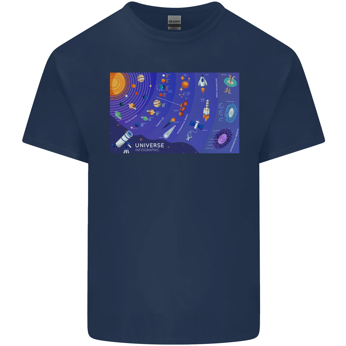 Galaxy Infographic Space Technology Planets Mens Cotton T-Shirt