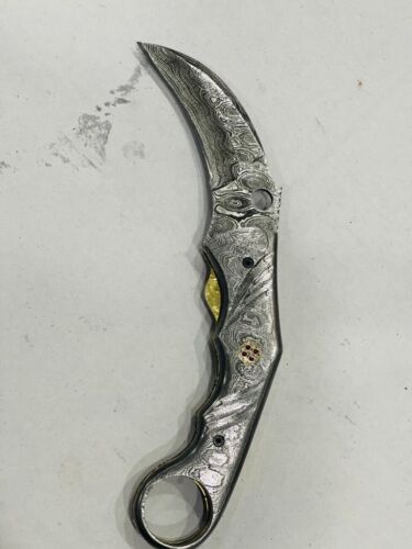 Custom HandMade DamascusSteel Beautiful Karambit foldingKnife Full Tang +Sheath - 第 1/3 張圖片