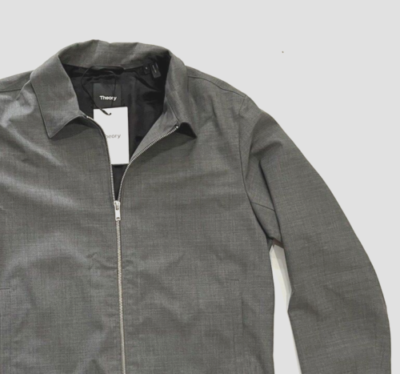 Theory men's Brody Full Zip Charcoal stretch Wool Bomber Jacket XS