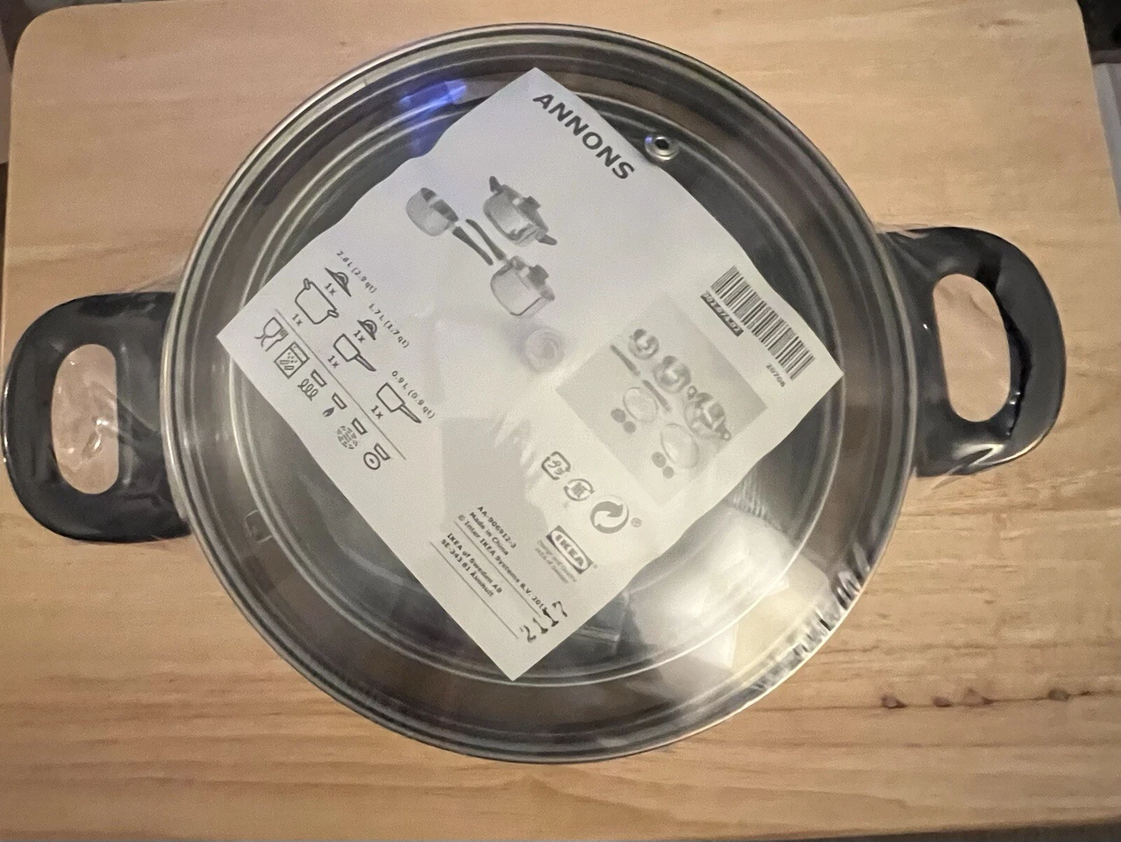 IKEA ANNONS 5-Piece (3 Pots~2 Covers) Cookware Set Glass/Stainless Steel Pot NEW