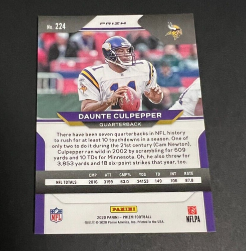 2020 Panini Prizm Orange Prizm /249 Daunte Culpepper #224🔥 - Picture 2 of 2