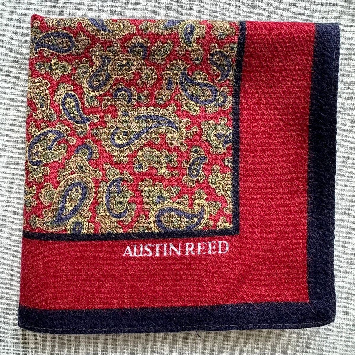 Vintage Mens Handkerchief Red Cotton Paisley Green Classic Pocket Square 18"