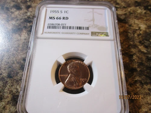1955-S LINCOLN CENT NGC MS 66 RD    077