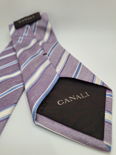 CANALI 100% Silk Neck Tie Made in Italy Purple Striped - Picture 2 of 3