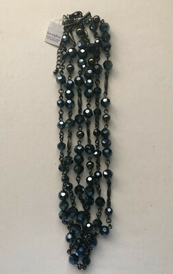 LIA SOPHIA MIDNIGHT SKY NECKLACE THREE STRAND BLUE BEADS *NWT* IN BOX 32L63