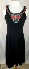 NY Collection Sz M Midi ALine Sleeveless Boho Sequin Neckline Black Knit Stretch