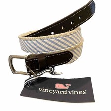 NWT Vineyard Vines seersucker canvas belt Size 30 Striped Blue White Jake Blue