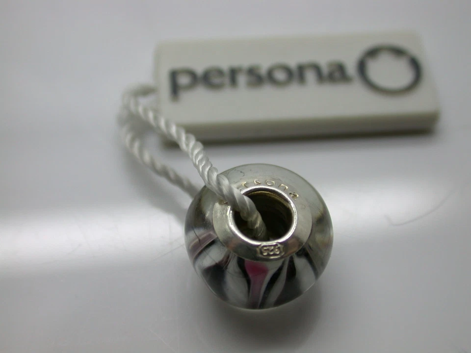 .925 PLATA ESTERLINA PERSONAJE ENCANTO EXÓTICO ROSA NEGRO BLANCO FLOR PÉTALOS MURANO Foto 2 de 3