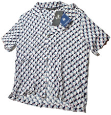 Kenneth Cole Mens Medium Button Up Shirt Short Sleeve Geometric Design