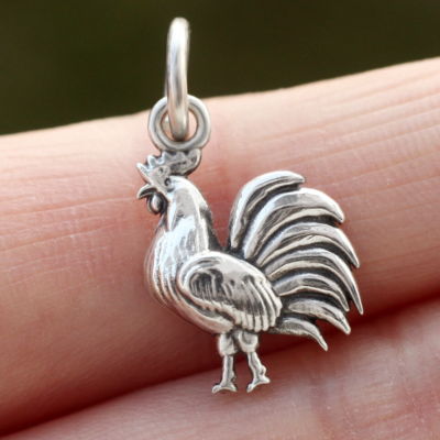 925 Sterling Silver Rooster Pendant Charm Chicken Gamecock Cock