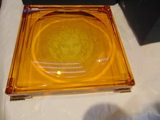 VERSACE BY ROSENTHAL, GERMANY "MEDUSA PRISMA AMBER"  VIDE POCHE TRAY, 8 1/2" SQ.