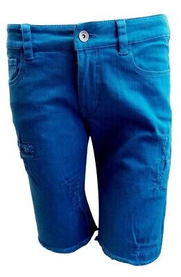 Atticus Blue Navy Knee Length Low Waist Skinny Leg Denim Shorts