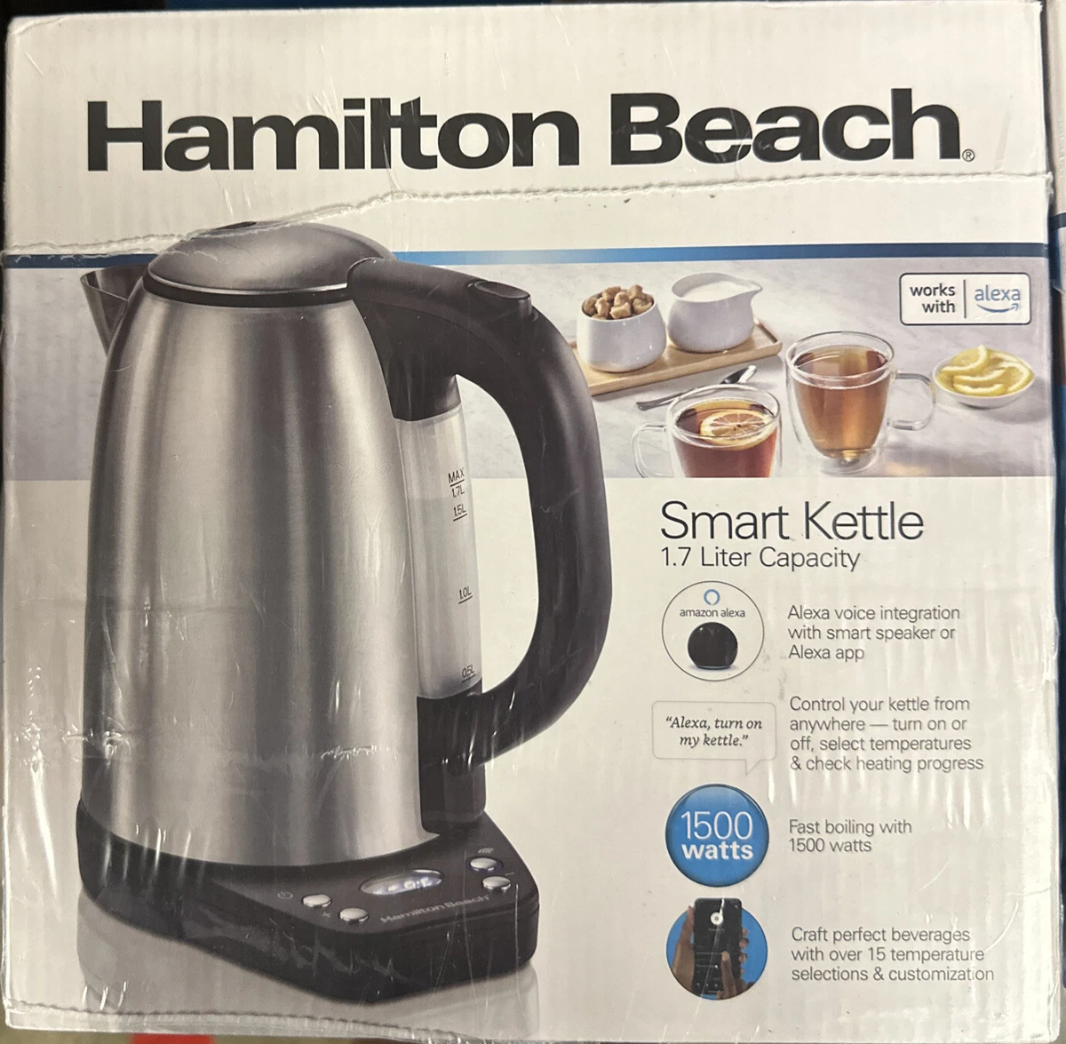 Hamilton Beach Smart Electric Kettle Stainless Steel 1.7 L, Works with Alexa