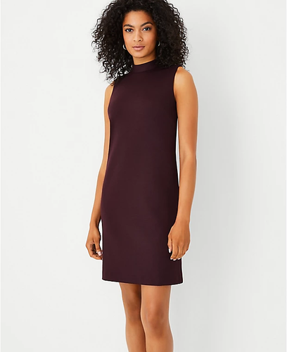NEW 6 Ann Taylor The Mock Neck Shift Dress in Double Knit Dark Purple  eggplant | eBay