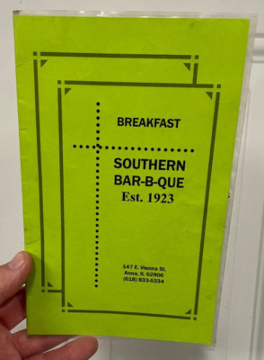 Vintage Southern Bar B Que Restaurant Menu 147 E Vienna St Anna Illinois