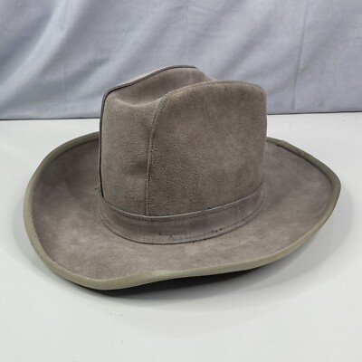 Western Style Faux Suede Cowboy Hat with Stitched Detail - Gray Grey suede western cowboy hat – Cali Ranch Hats main image 4