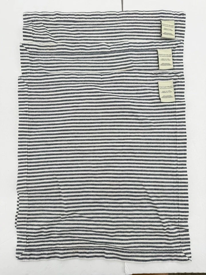 Set 3 Pottery Barn Cloth Napkins Blue White Stripes Linen Cotton 20" Square - Изображение 2 из 4