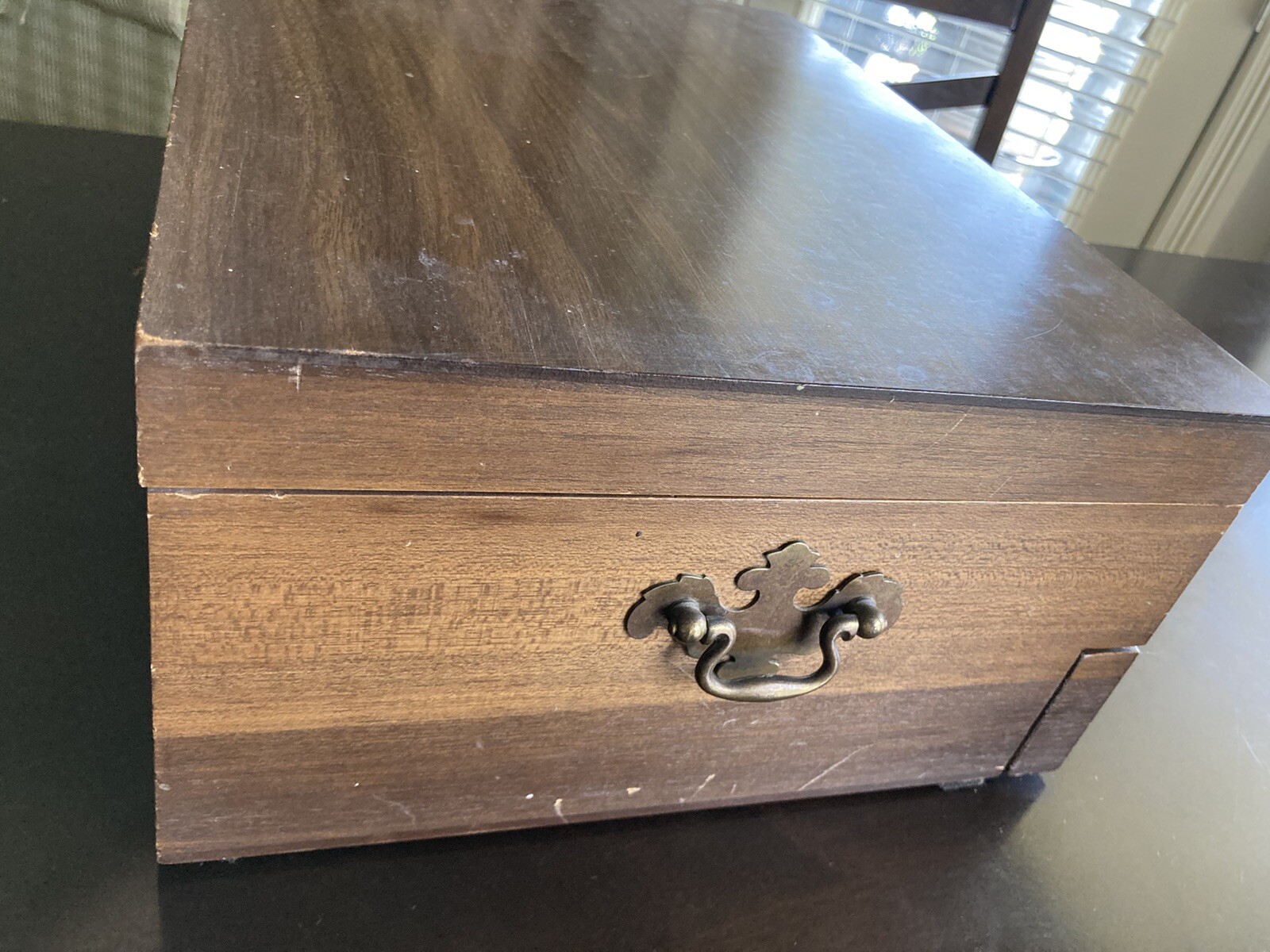 Vintage Pacific Silver Cloth Flatware Chest Storage Case Box Wood With