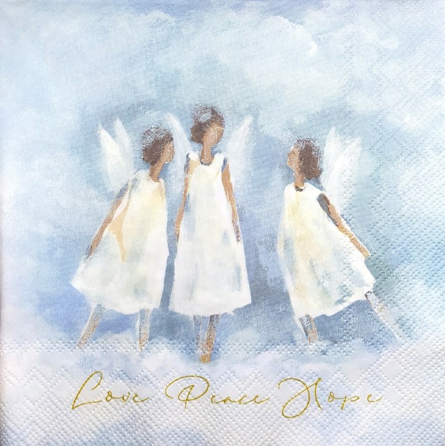 N659 3 x Single Paper Napkins For Decoupage Christmas Angels Love