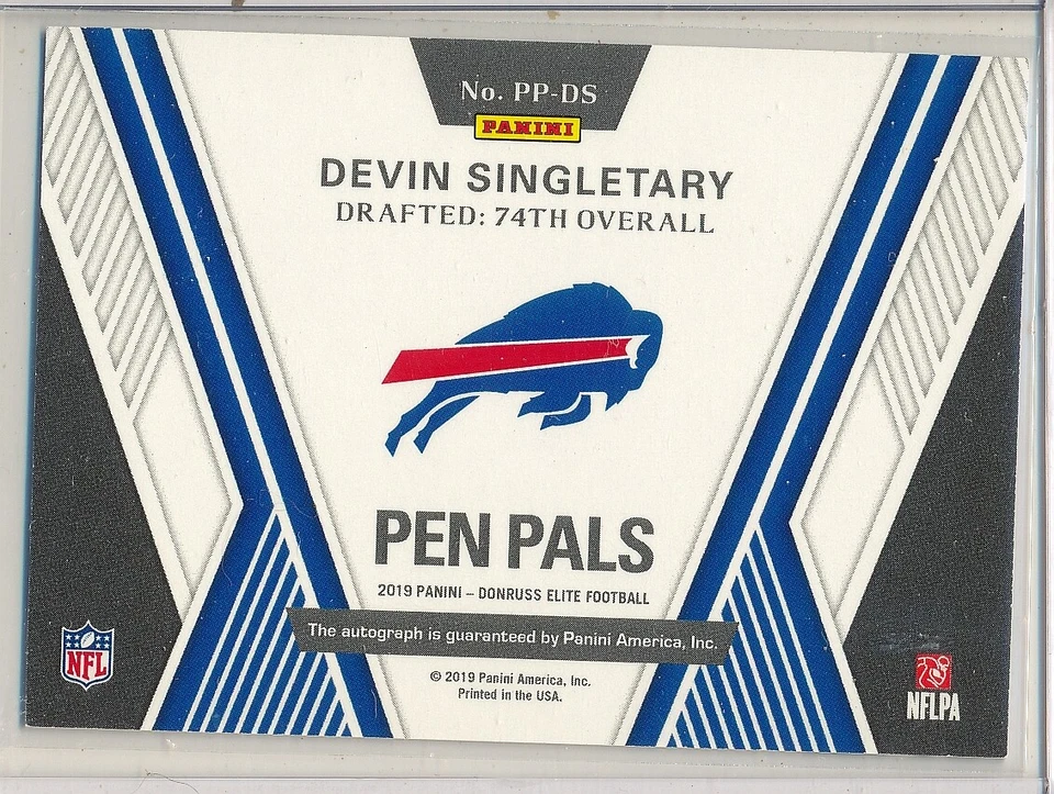 DEVIN SINGLETARY - 2019 Elite Pen Pals SP BLUE INK AUTO - Buffalo Bills RC - Image 2 of 2