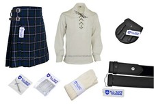 Men Scottish 9 Pieces 8 Yards Kilt Outfit with Sporran, Blue Douglas Tartan