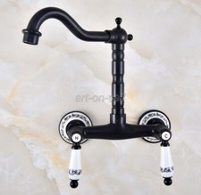 Dual Ceramic Handles Wall Mounted Bathroom Basin Sink Swivel Faucet Mixer Tap
