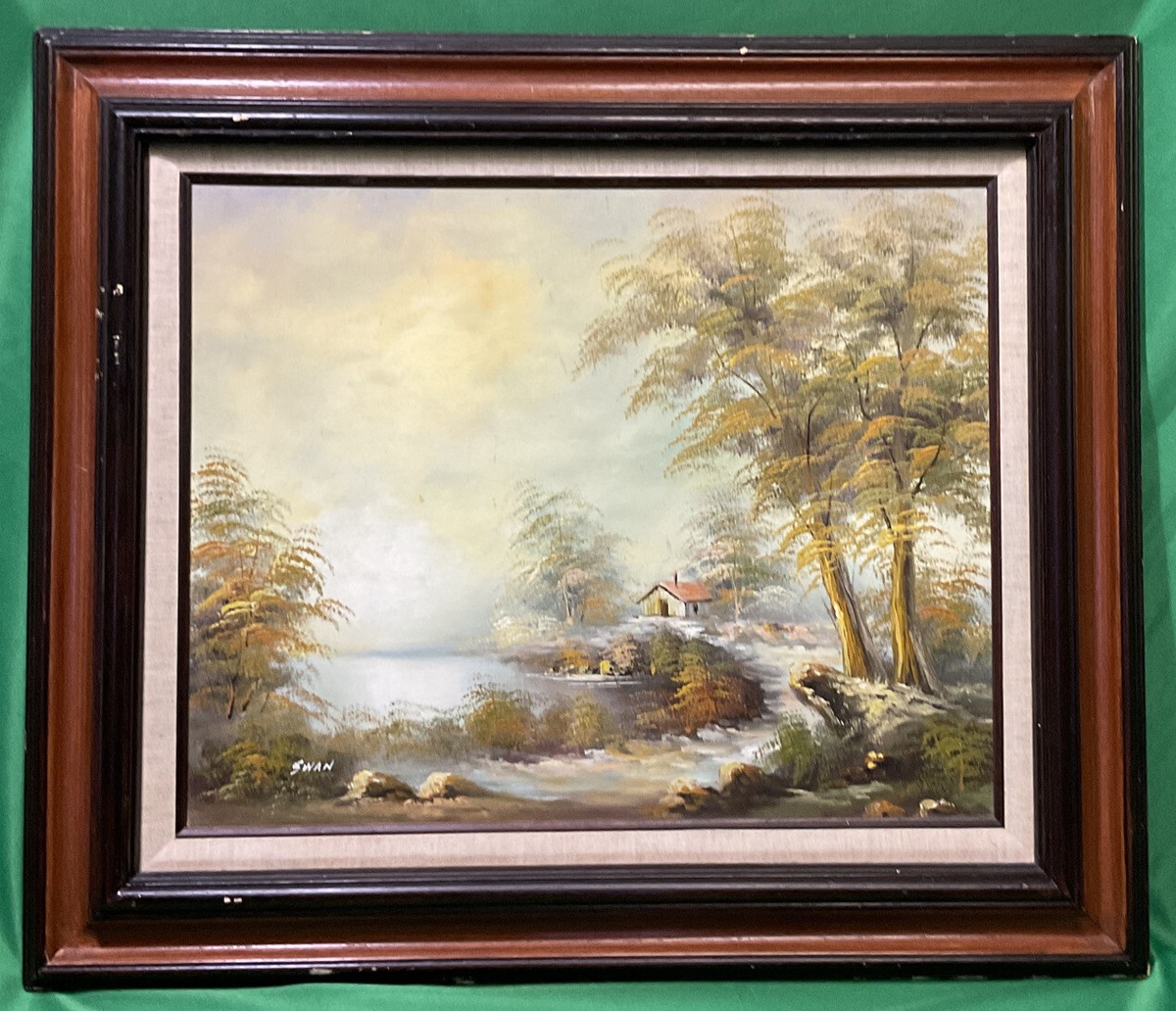 VTG Original Landscape Oil Painting Signed Swan 16 x 20”-# wap/52