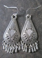 Silver Filigree Boho style chandelier earrings with Sterling Silver earwires