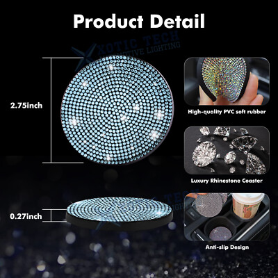4 Pack Bling Car Coasters - 2.75 Inch Rhinestone Anti-Slip Cup Mats For Car Interior