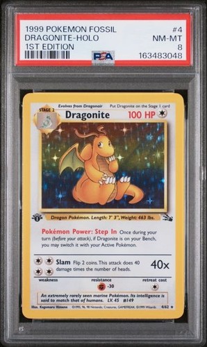POKEMON DRAGONITE 1999 FOSSIL #4 1ST EDITION HOLO PSA 8