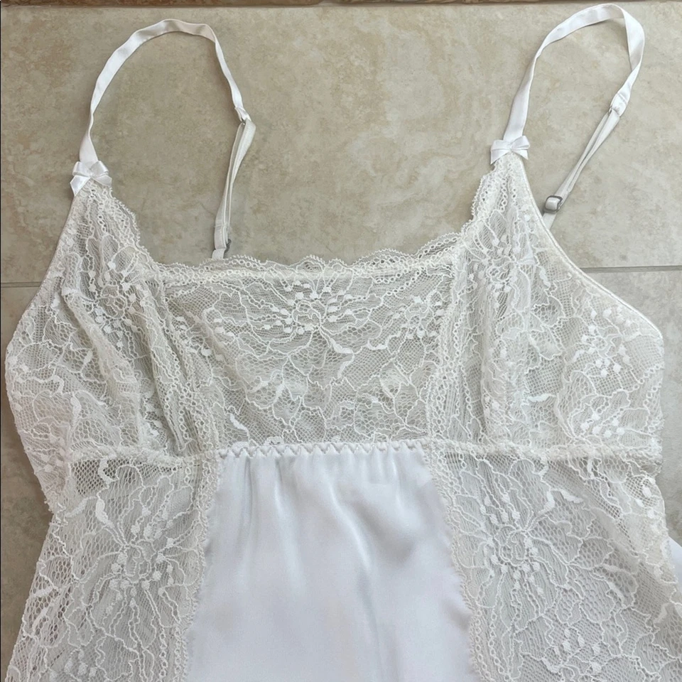 NK iMODE Marfil Encaje Chemise Vestido Sin Mangas S Satinado Look Lencería Nupcial Mujeres Corto Foto 4 de 4