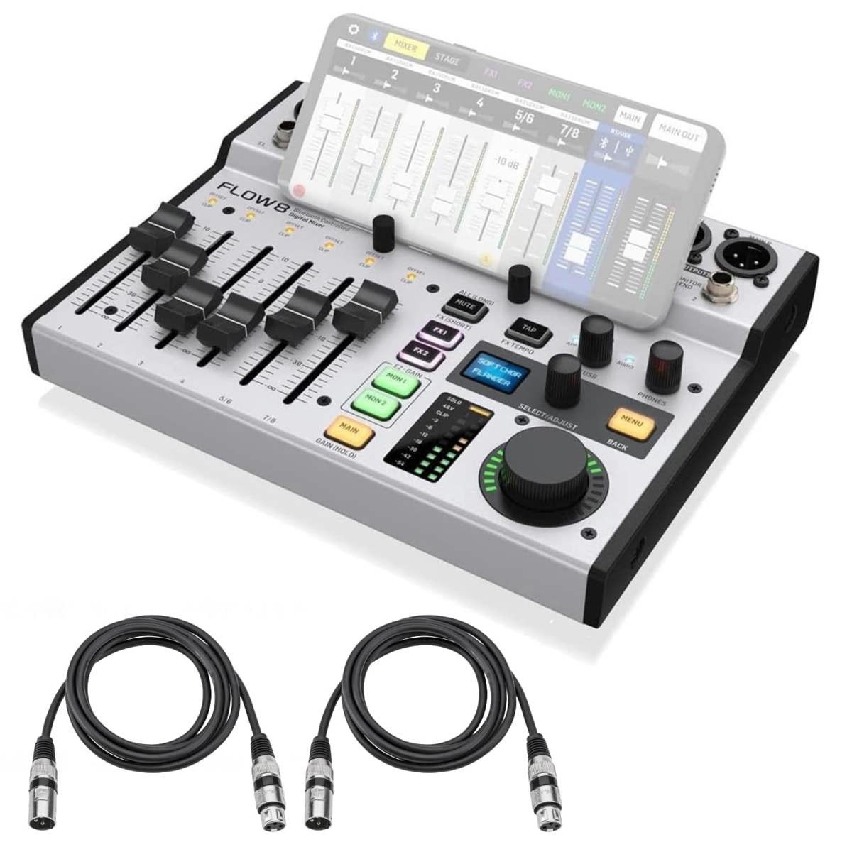 Behringer FLOW 8 8-Input Digital USB Audio Mixer with Bluetooth, Bundle with XLR