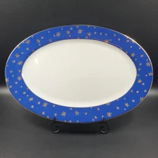 Sakura Galaxy Serving Platter 14K Gold Stars Blue Trim China Holiday Table VTG