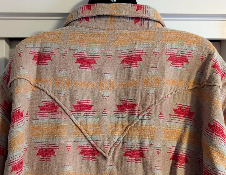 Camisa occidental Ryan Michael para hombre manga larga a presión beige azteca suroeste - talla XXL Foto 4 de 4