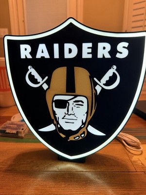 Las Vegas Raiders NFL Football LED Lighted Shield Logo Sign - Black White Gold