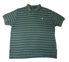 Polo Ralph Lauren XL Performance Polo Green Blue & White Stripe Shirt