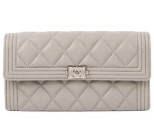 Chanel Boy Long Wallet Geldbörse Kaviar Leder Grau 19x10cm Neuwertig