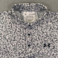 Under Armour Playoff Polo Shirt Mens XL Loose Fit White Stretch Golf Cart AOP