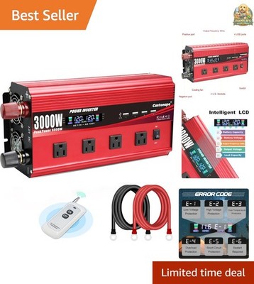 3000W Power Inverter 12V to 110V/120V DC to AC with LCD Display, Remote Contr...