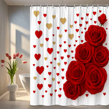 Red Rose Hearts Shower Curtain for Romantic Bathroom Decor